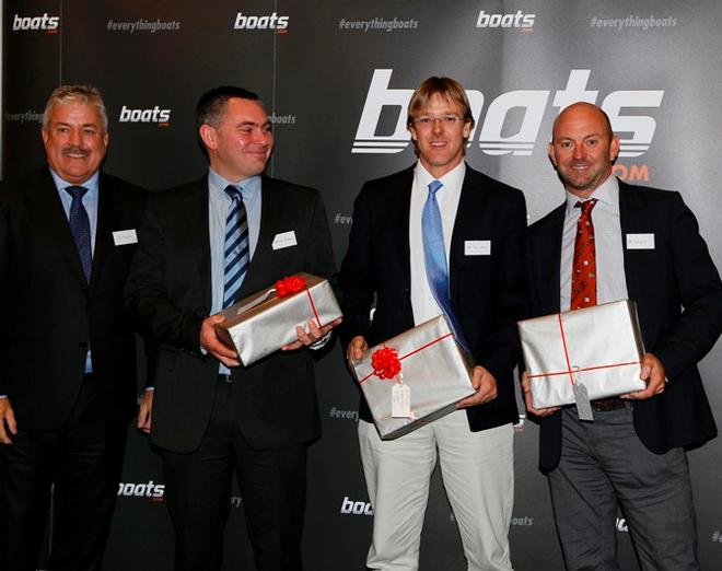 Nominees for the boats.com YJA Yachtsman of the Year Award, presented by Ian Atkins, CEO of boats.com (left) at Trinity House, London. Left  Duncan Trusswell representing Giles Scott, Ian Williams and Ian Walker - winner. © Patrick Roach